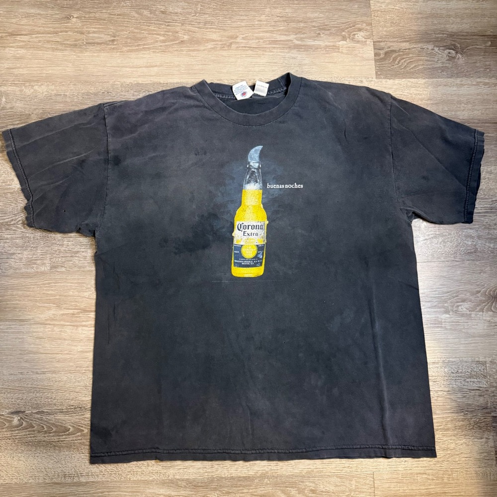 Vintage Corona Extra Buenas Noches Faded Black Graphic T-Shirt XL Distressed